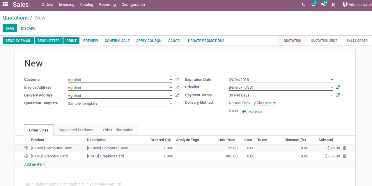 Quotation Templates in Odoo