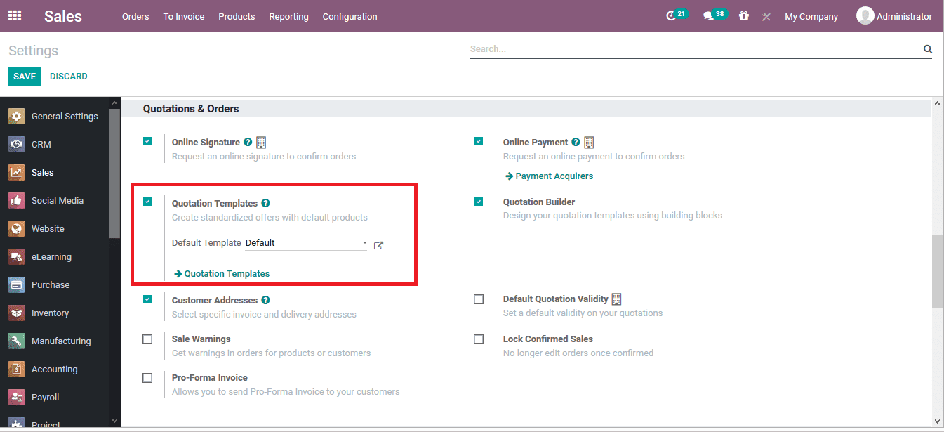 Quotation Templates in Odoo 14